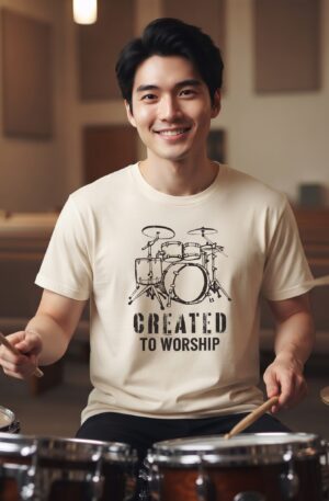Drum Set Created to Worship T-Shirt | Christian Music Tee | Worship Team | Youth Workship Musician | Drummer Worship Band